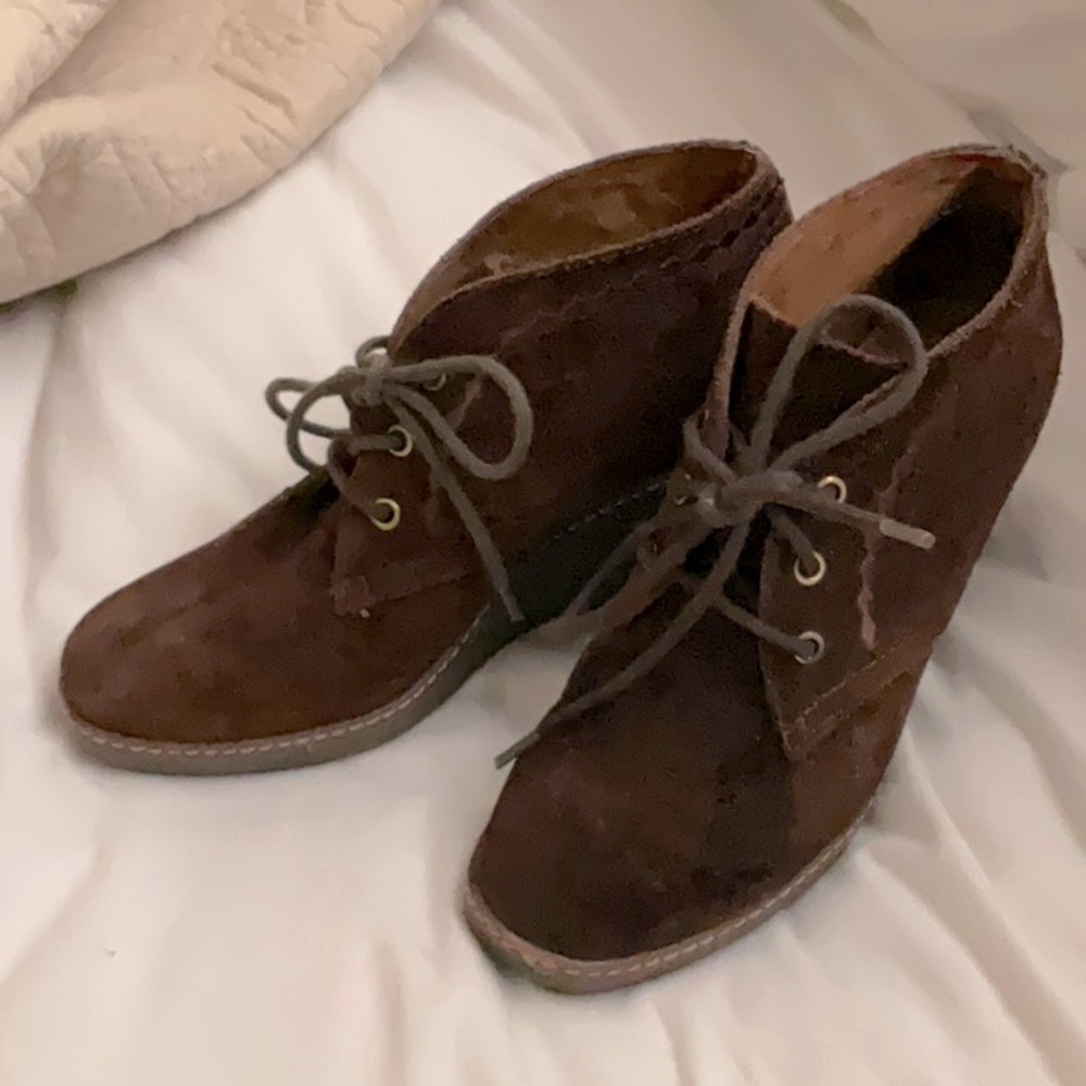 Brown leather suede wedge ankle boots